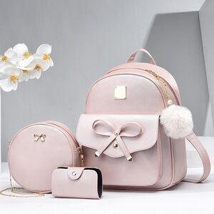 New Pink Bowknot Mini Backpack Set 3 pcs Trendy & Fashion